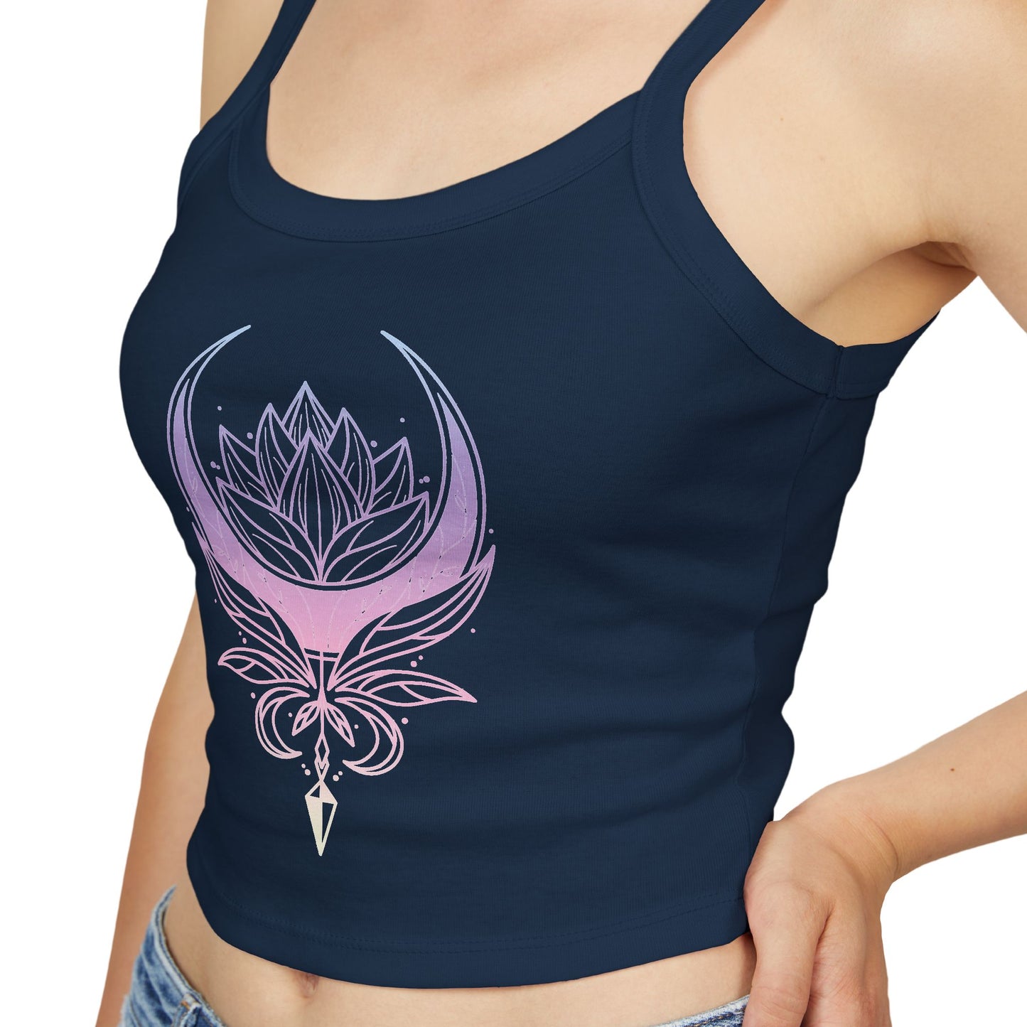 Lotus Crescent Moon Spaghetti Strap Tank Top