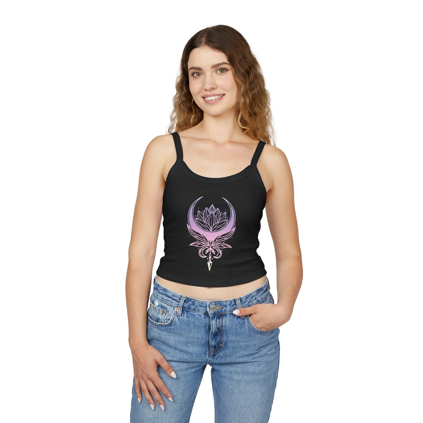 Lotus Crescent Moon Spaghetti Strap Tank Top