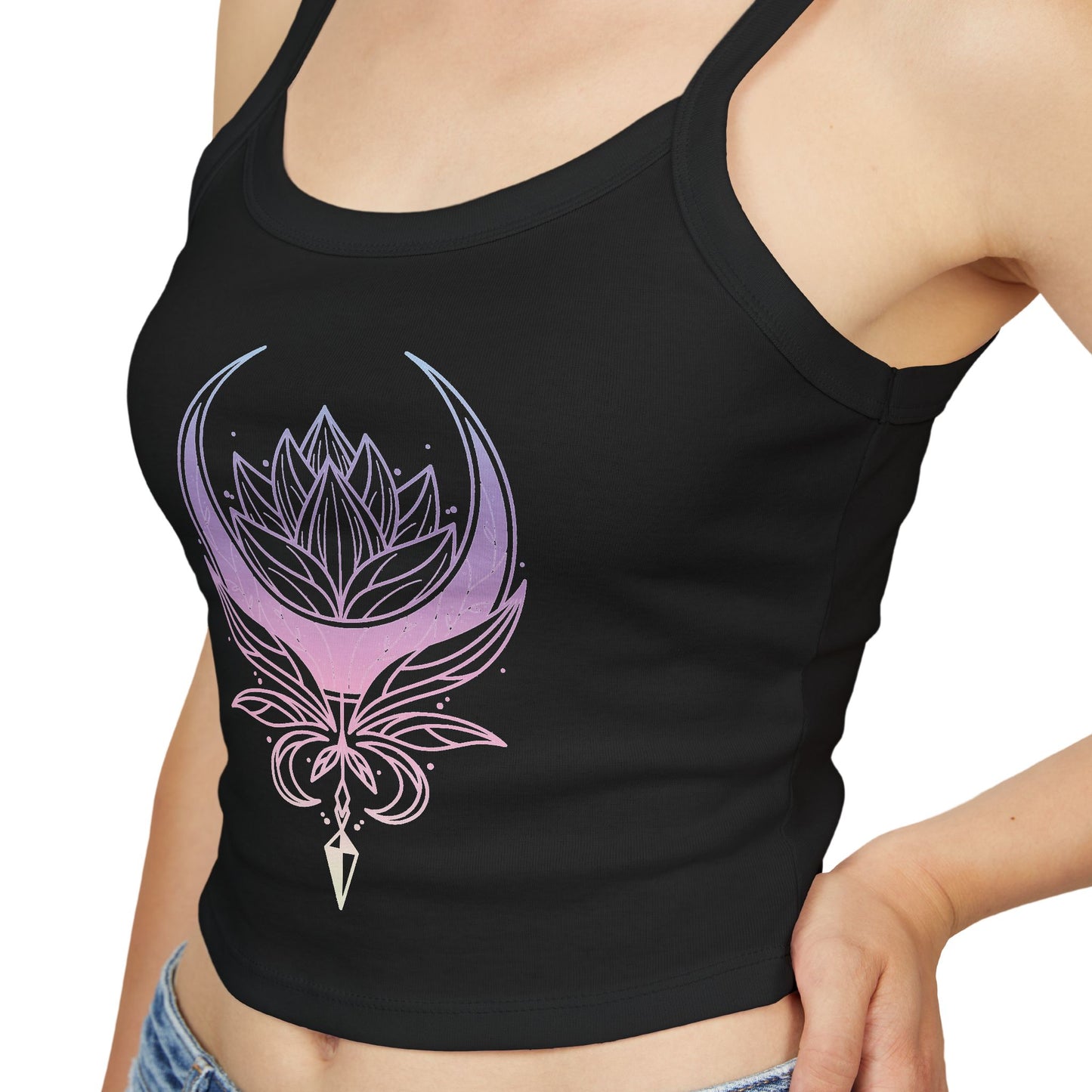 Lotus Crescent Moon Spaghetti Strap Tank Top