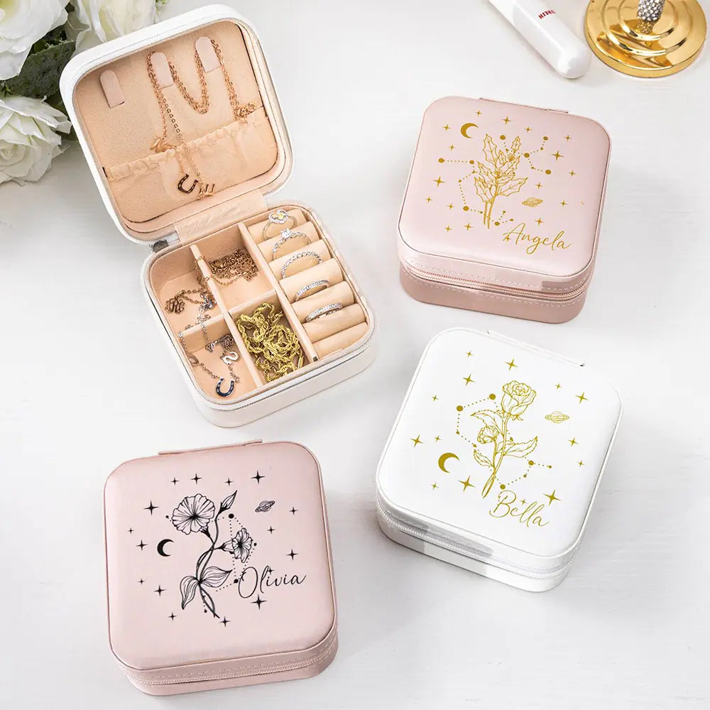 Personalized Birth Flower & Zodiac Constellation Jewelry Box