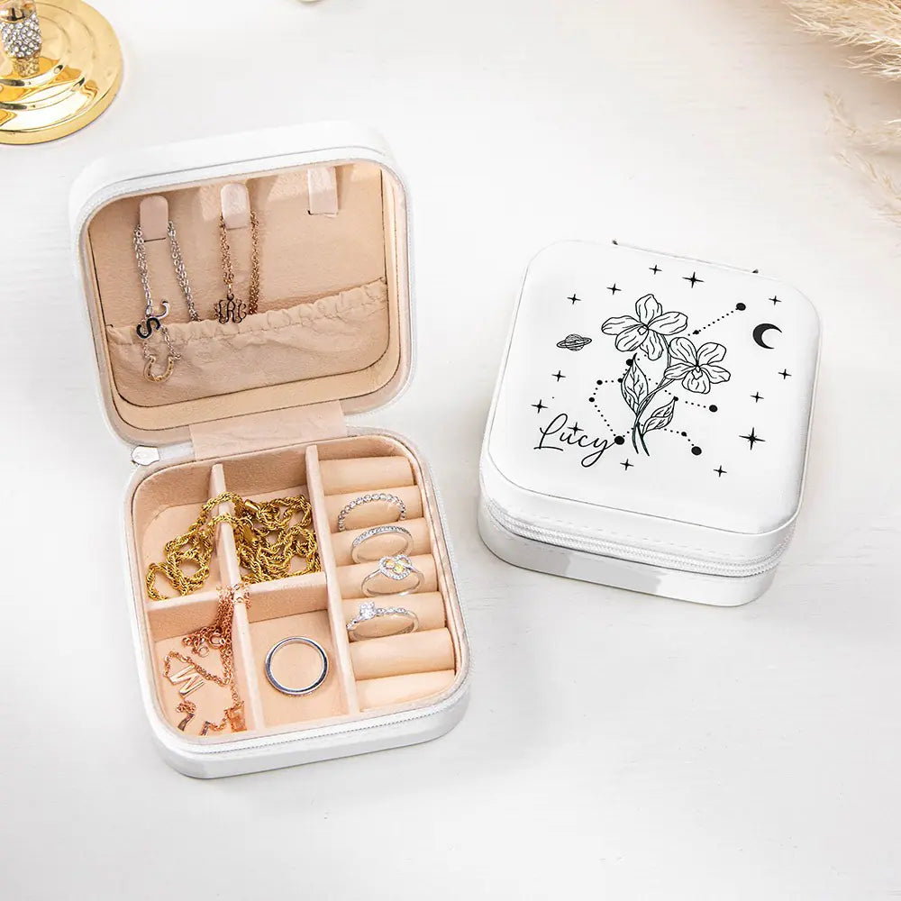 Personalized Birth Flower & Zodiac Constellation Jewelry Box