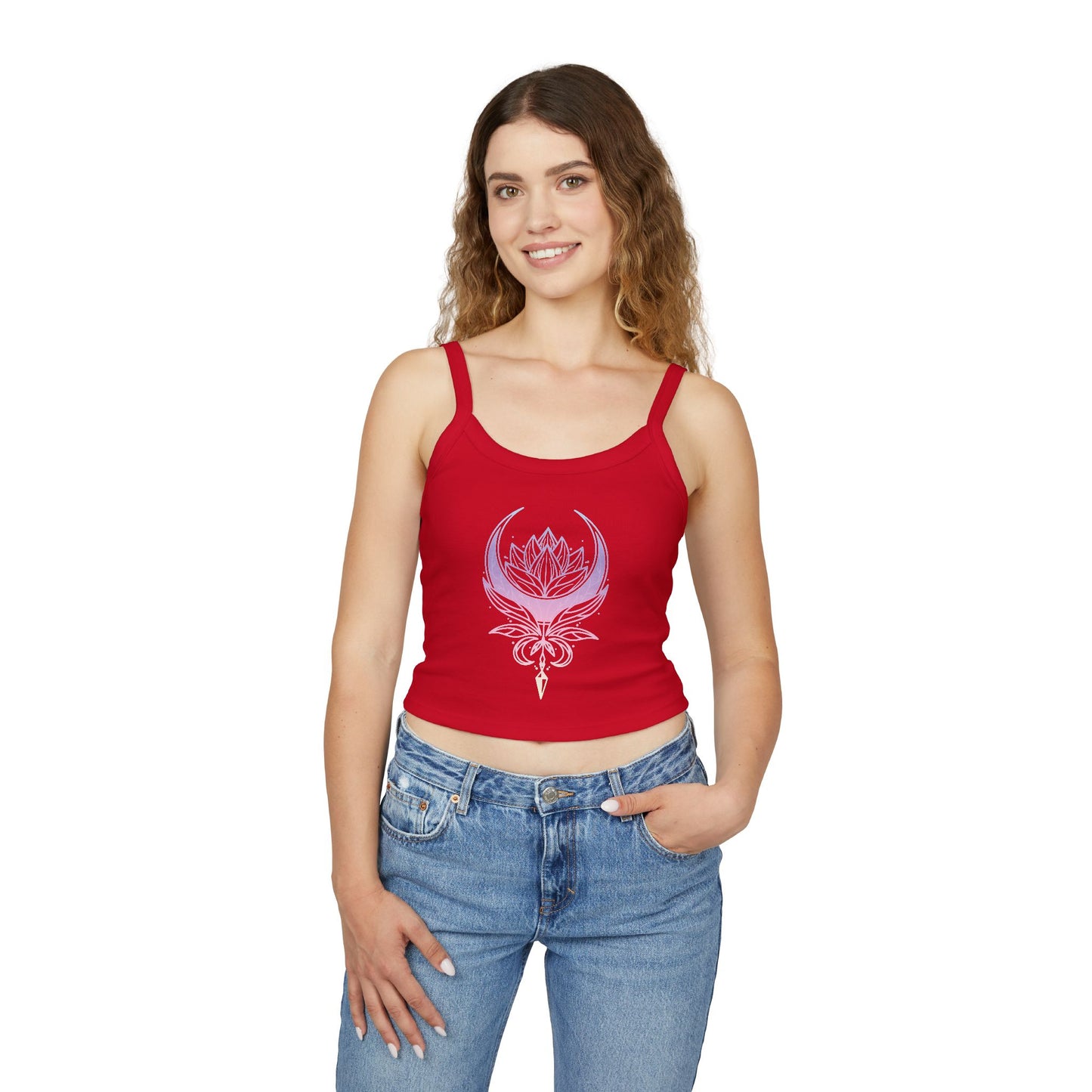 Lotus Crescent Moon Spaghetti Strap Tank Top