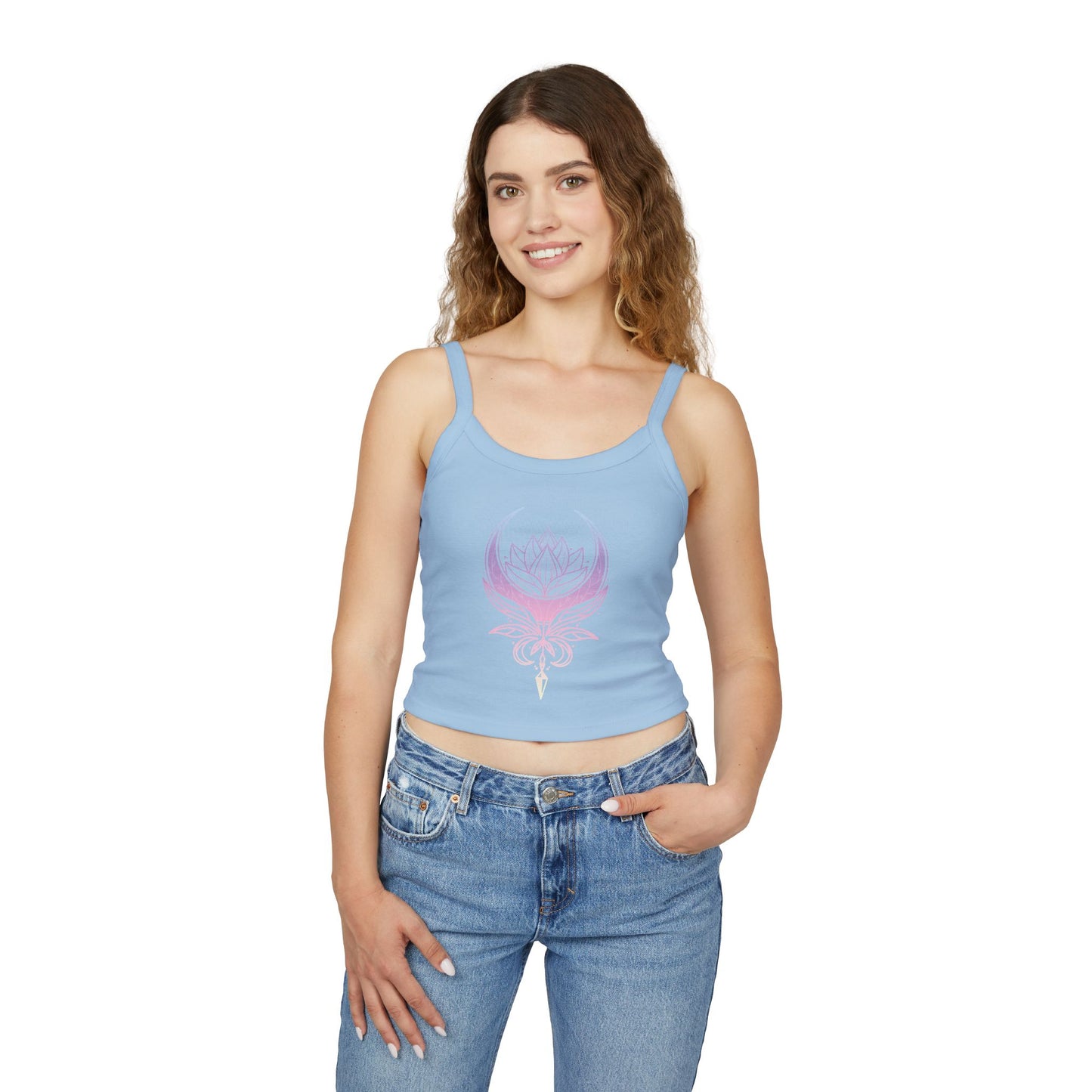 Lotus Crescent Moon Spaghetti Strap Tank Top