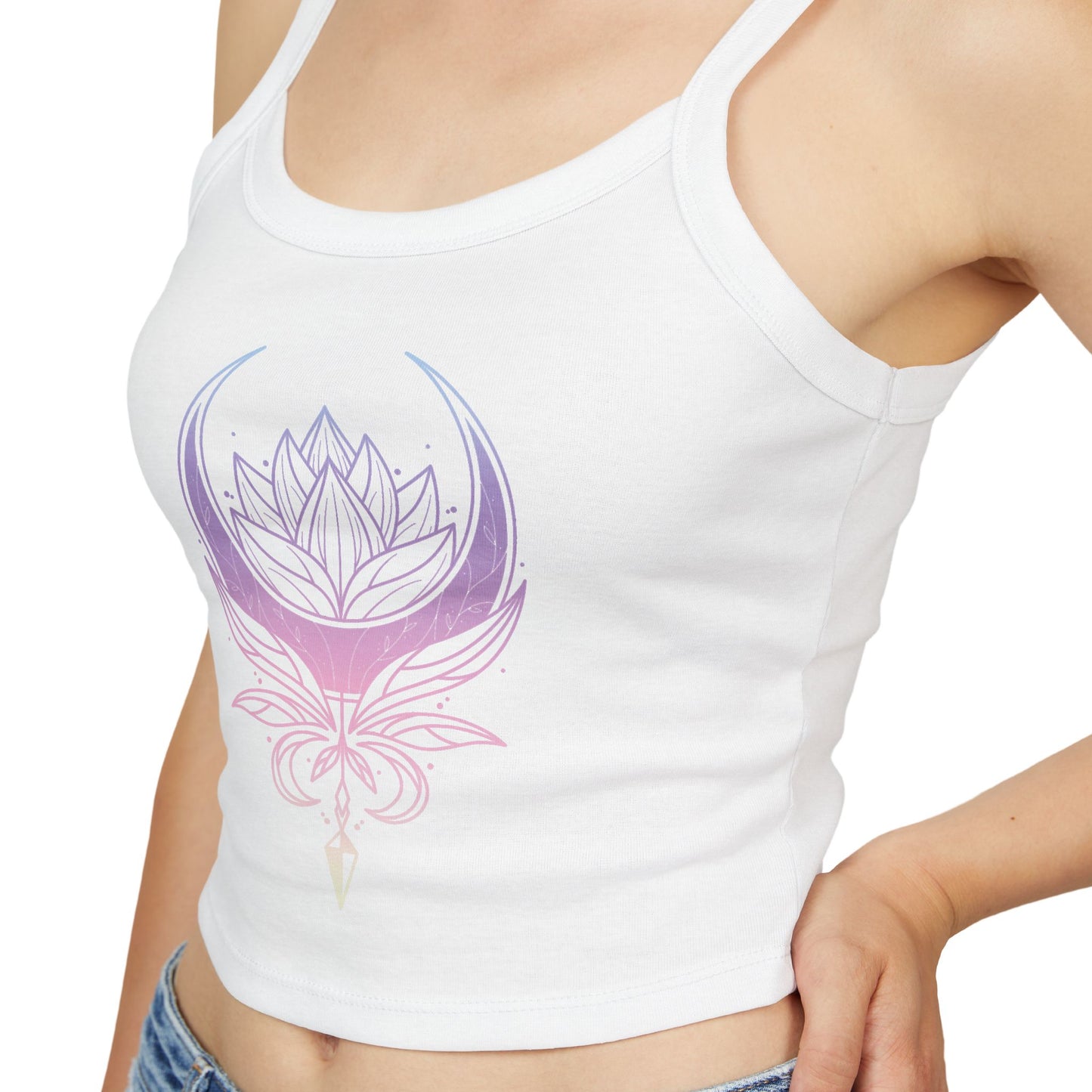 Lotus Crescent Moon Spaghetti Strap Tank Top