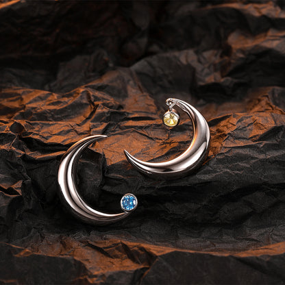 Studded Crescent Moon Earrings Sterling Silver