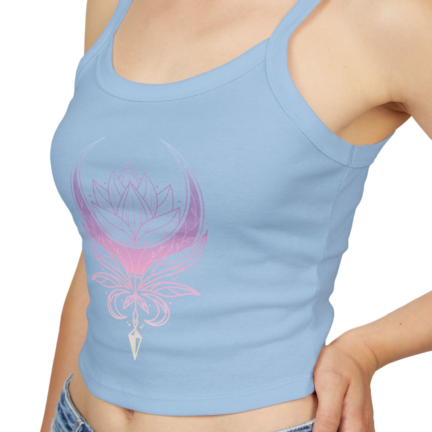 Lotus Crescent Moon Spaghetti Strap Tank Top