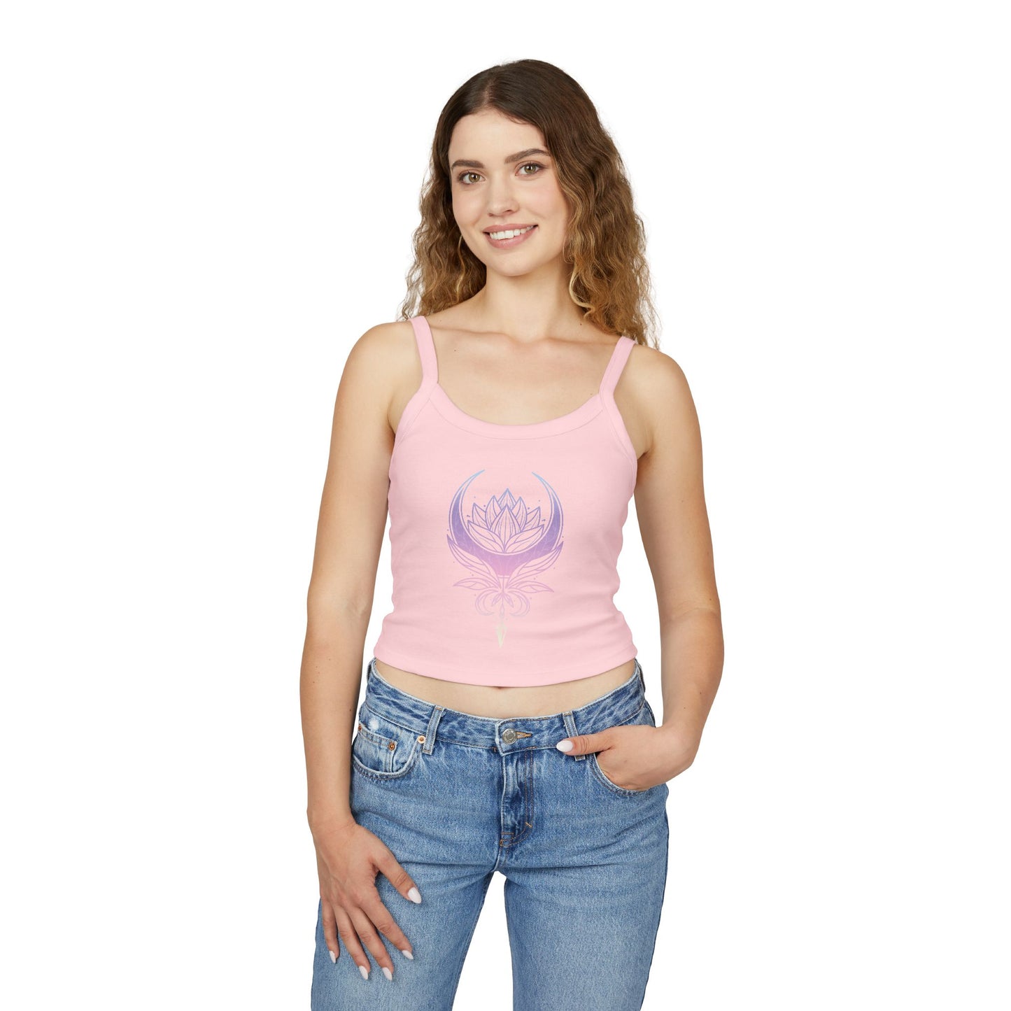 Lotus Crescent Moon Spaghetti Strap Tank Top