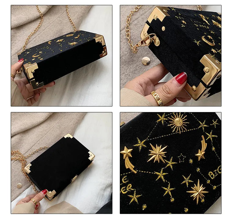 Embroidered Constellation Clutch Bag