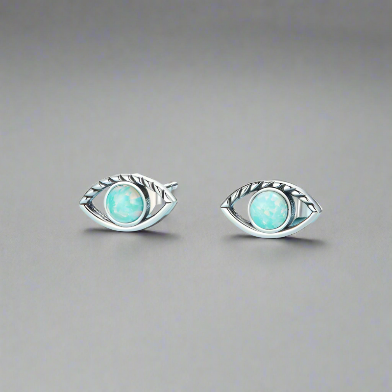 Opal Evil Eye Earrings Sterling Silver