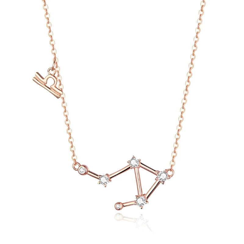 Rose Gold Zodiac Constellation & Symbol Necklace Sterling Silver