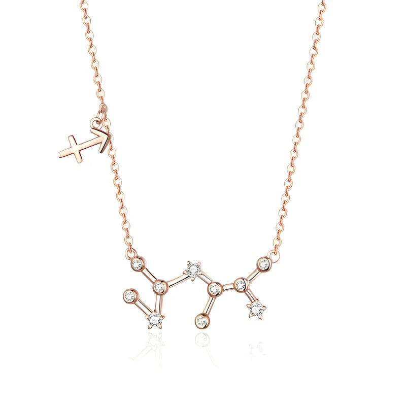 Rose Gold Zodiac Constellation & Symbol Necklace Sterling Silver