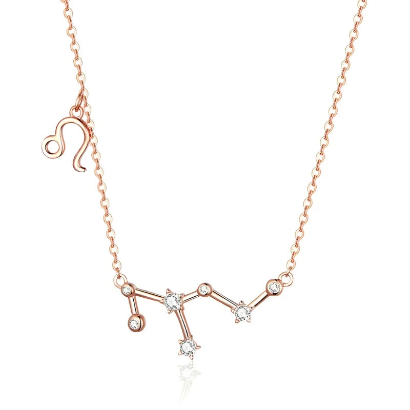 Rose Gold Zodiac Constellation & Symbol Necklace Sterling Silver