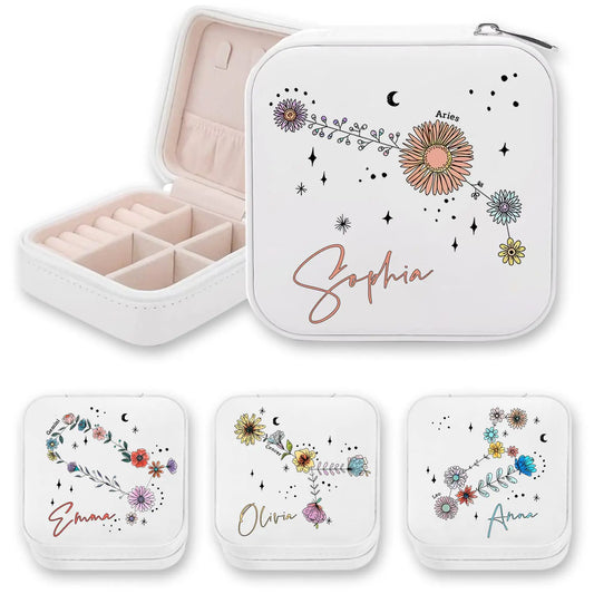 Personalized Floral Zodiac Constellation Jewelry Box