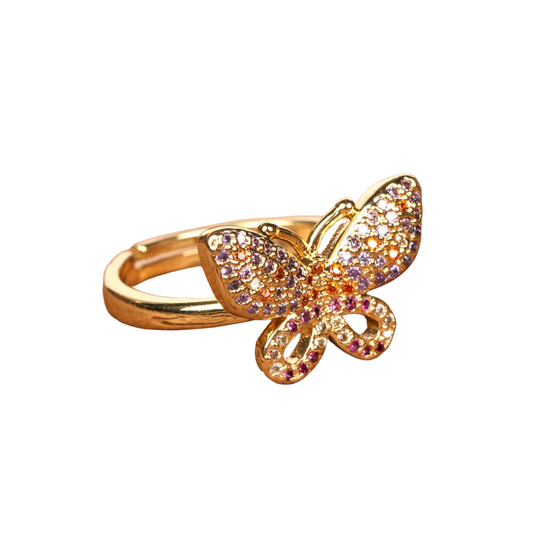 Gold Multi Color Butterfly Ring Copper