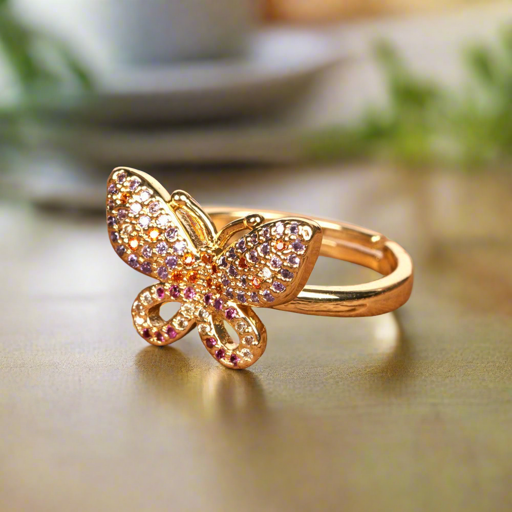 Gold Multi Color Butterfly Ring Copper