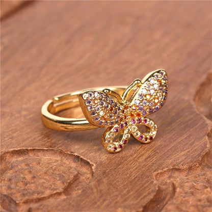 Gold Multi Color Butterfly Ring Copper