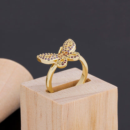 Gold Multi Color Butterfly Ring Copper