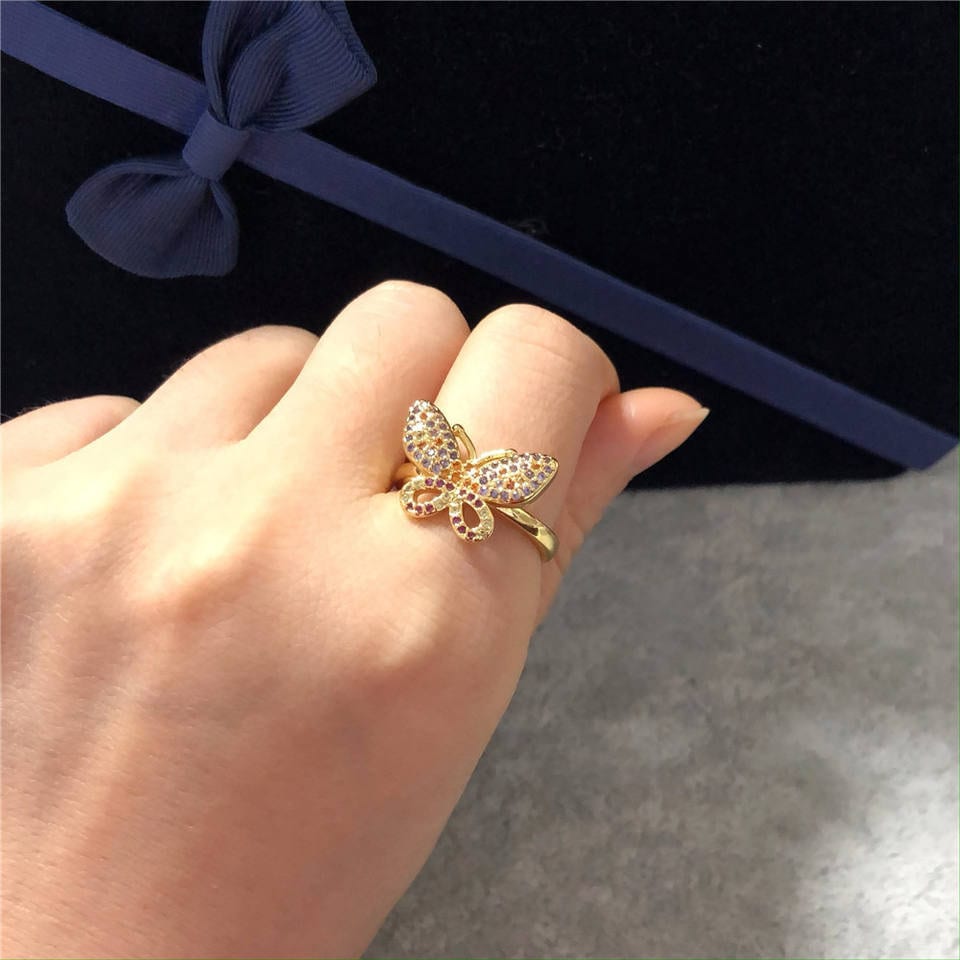 Gold Multi Color Butterfly Ring Copper