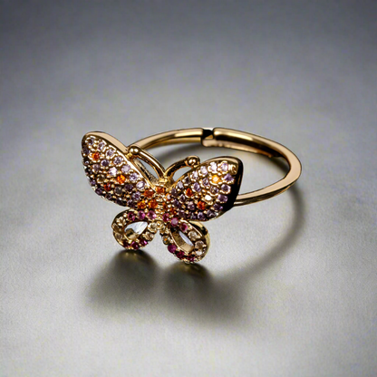 Gold Multi Color Butterfly Ring Copper