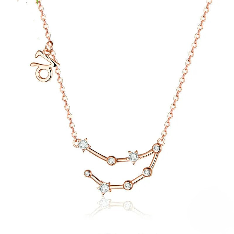 Rose Gold Zodiac Constellation & Symbol Necklace Sterling Silver