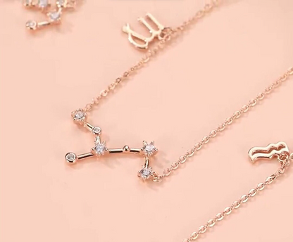 Rose Gold Zodiac Constellation & Symbol Necklace Sterling Silver