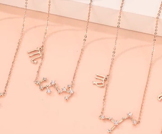 Rose Gold Zodiac Constellation & Symbol Necklace Sterling Silver