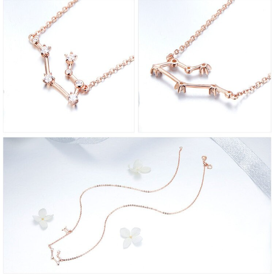 Rose Gold Zodiac Constellation & Symbol Necklace Sterling Silver