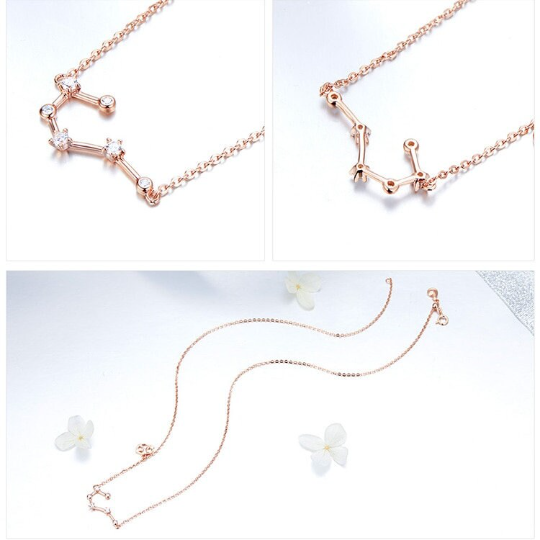 Rose Gold Zodiac Constellation & Symbol Necklace Sterling Silver