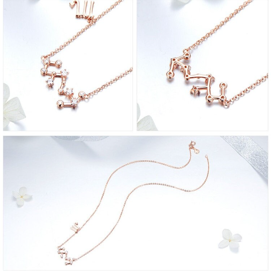 Rose Gold Zodiac Constellation & Symbol Necklace Sterling Silver