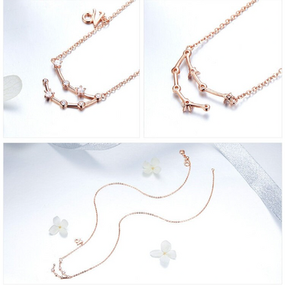 Rose Gold Zodiac Constellation & Symbol Necklace Sterling Silver