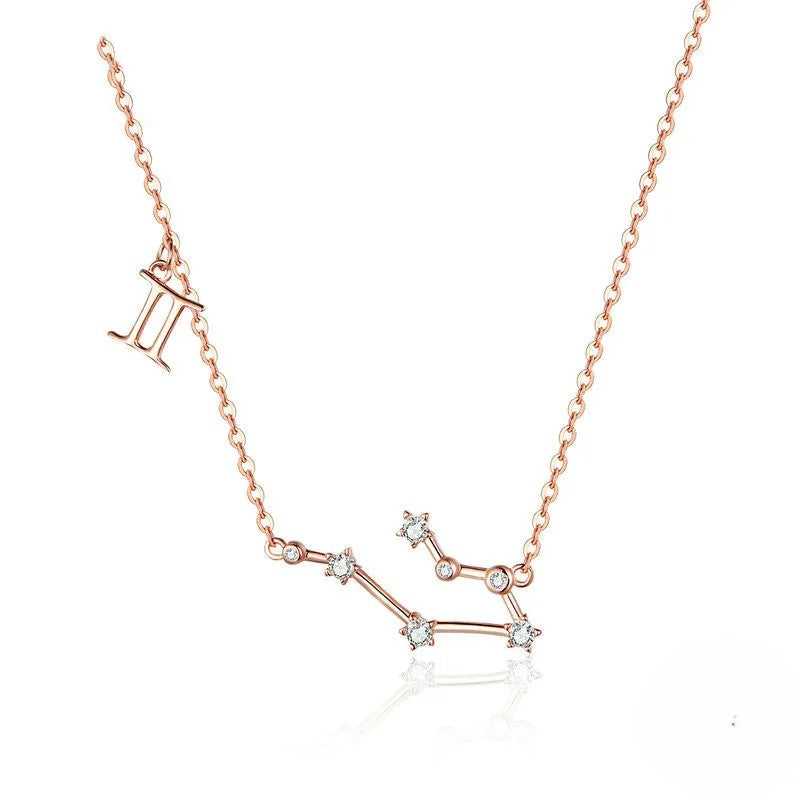 Rose Gold Zodiac Constellation & Symbol Necklace Sterling Silver