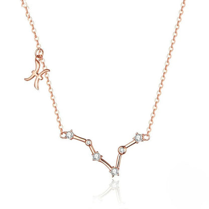 Rose Gold Zodiac Constellation & Symbol Necklace Sterling Silver