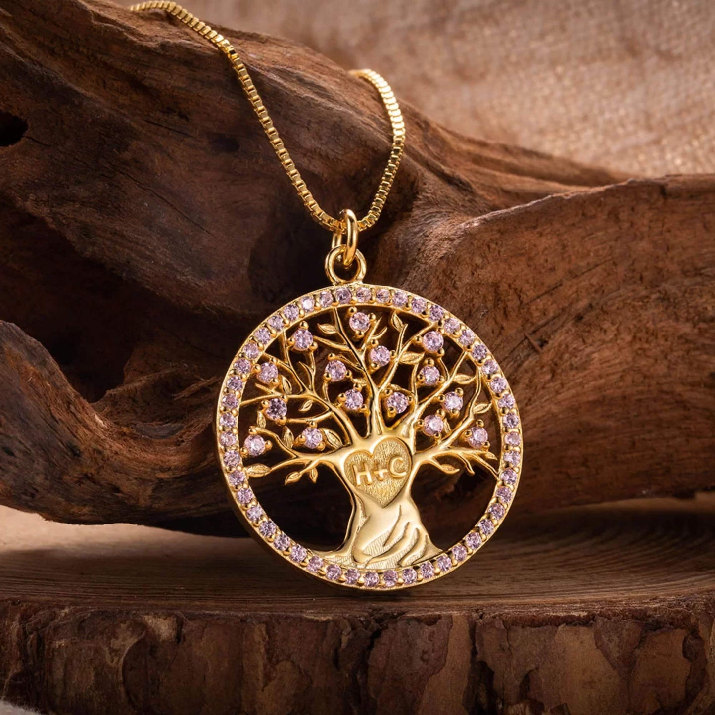 Tree of Life Necklace with Initials & Birthstones Sterling Silver