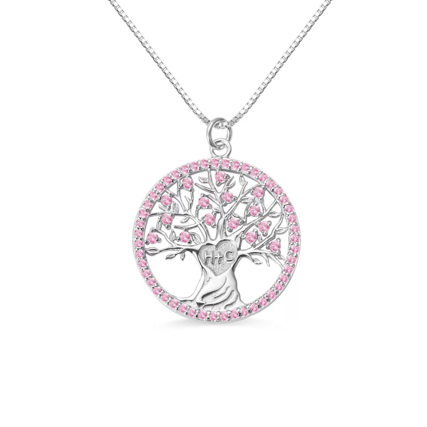 Tree of Life Necklace with Initials & Birthstones Sterling Silver