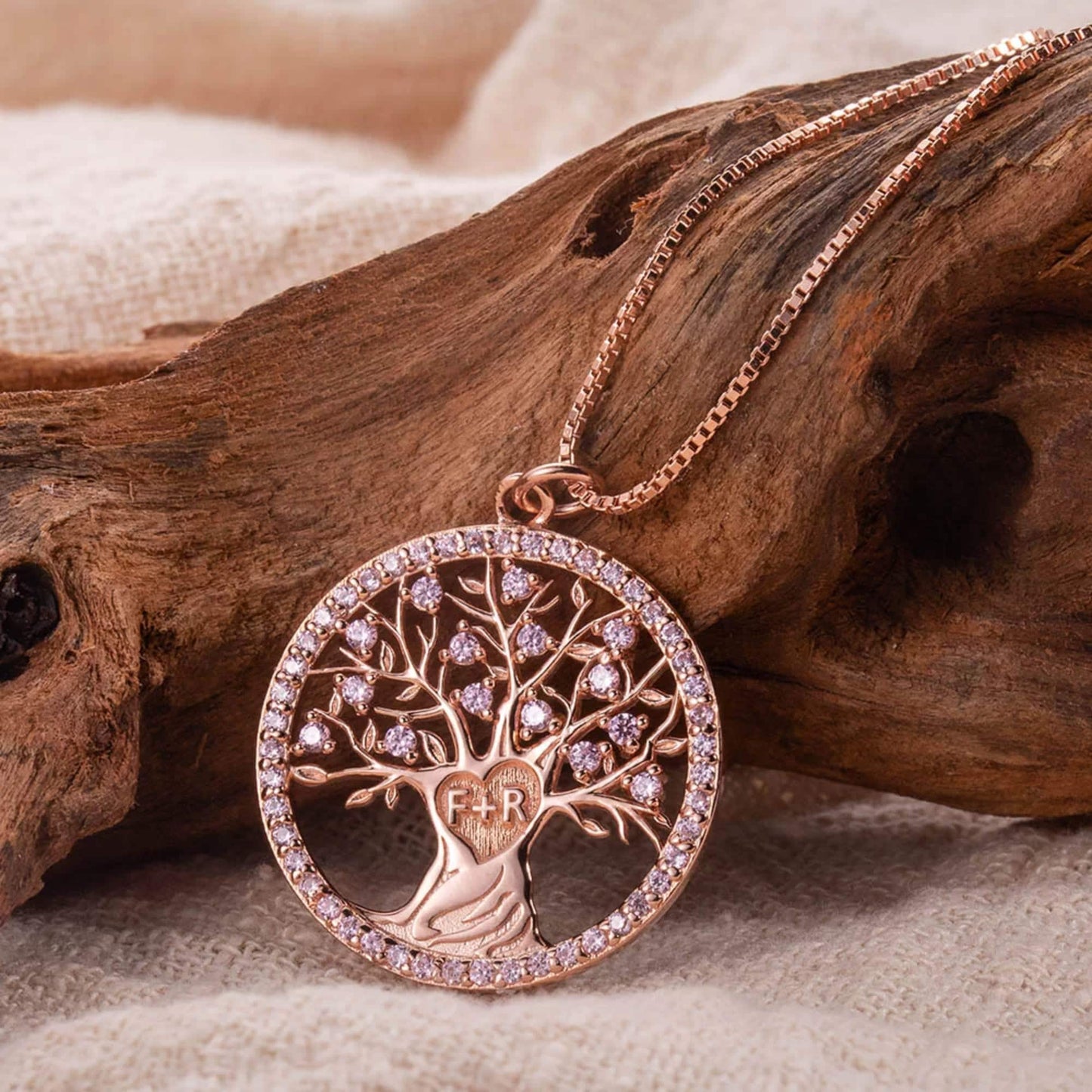 Tree of Life Necklace with Initials & Birthstones Sterling Silver