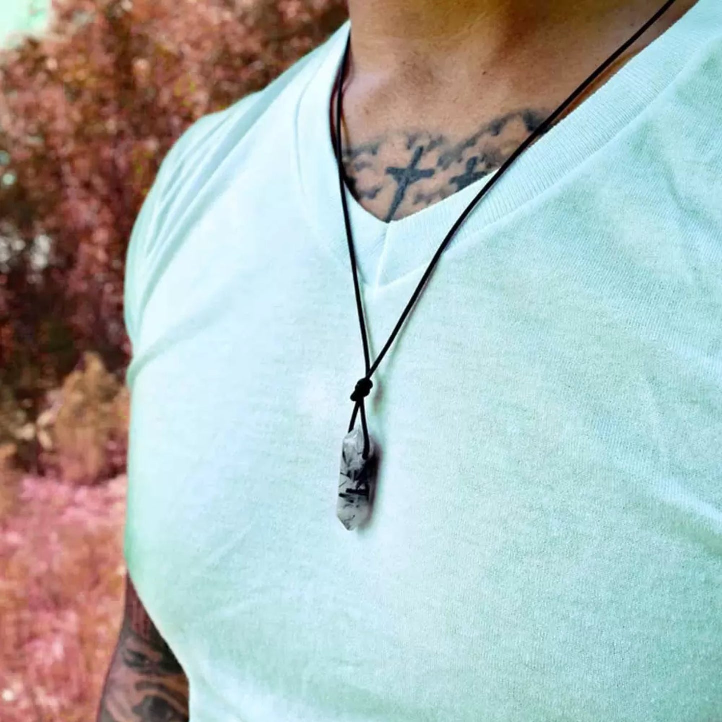 Tourmalinated Quartz Leather Necklace