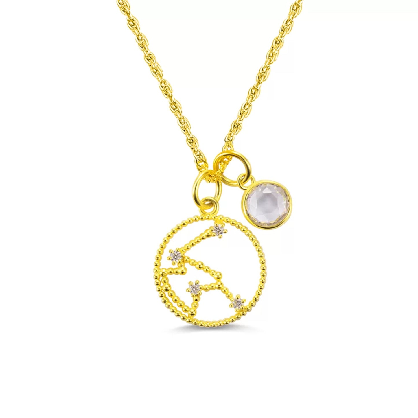 Round Zodiac Constellation Necklace with Birthstone Sterling Silver