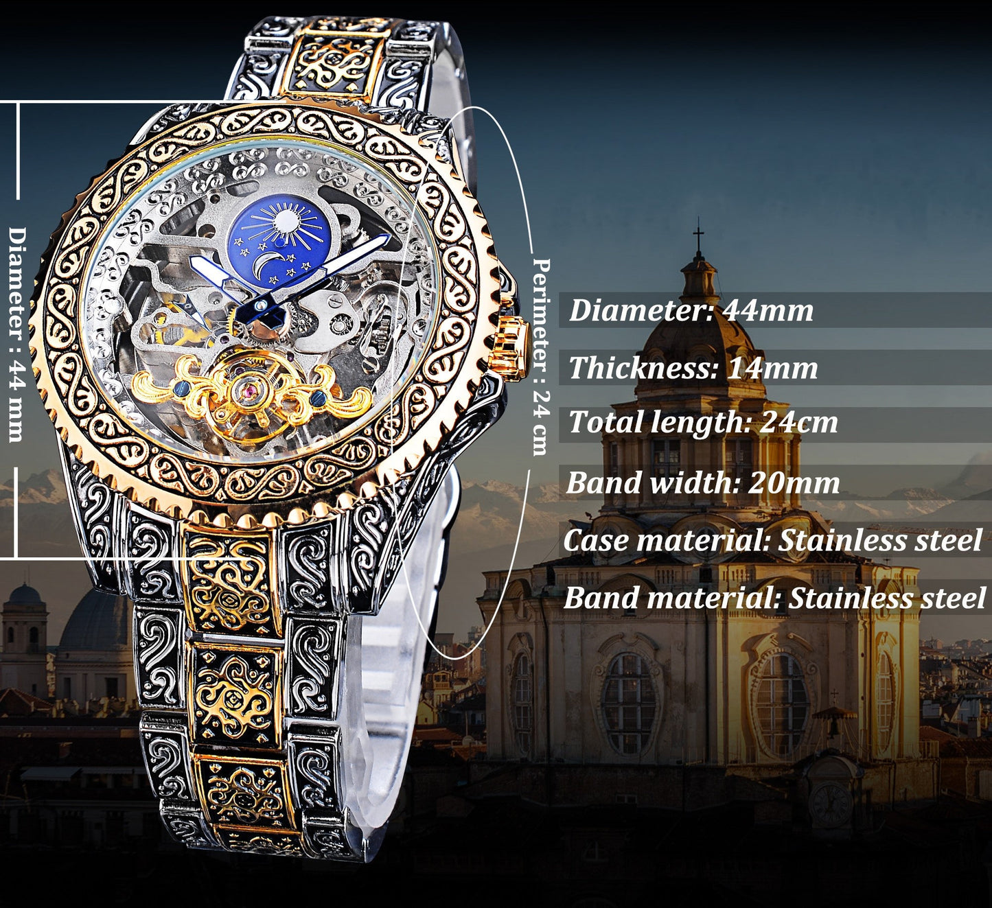 Celestial Automatic Skeleton Watch Stainless Steel