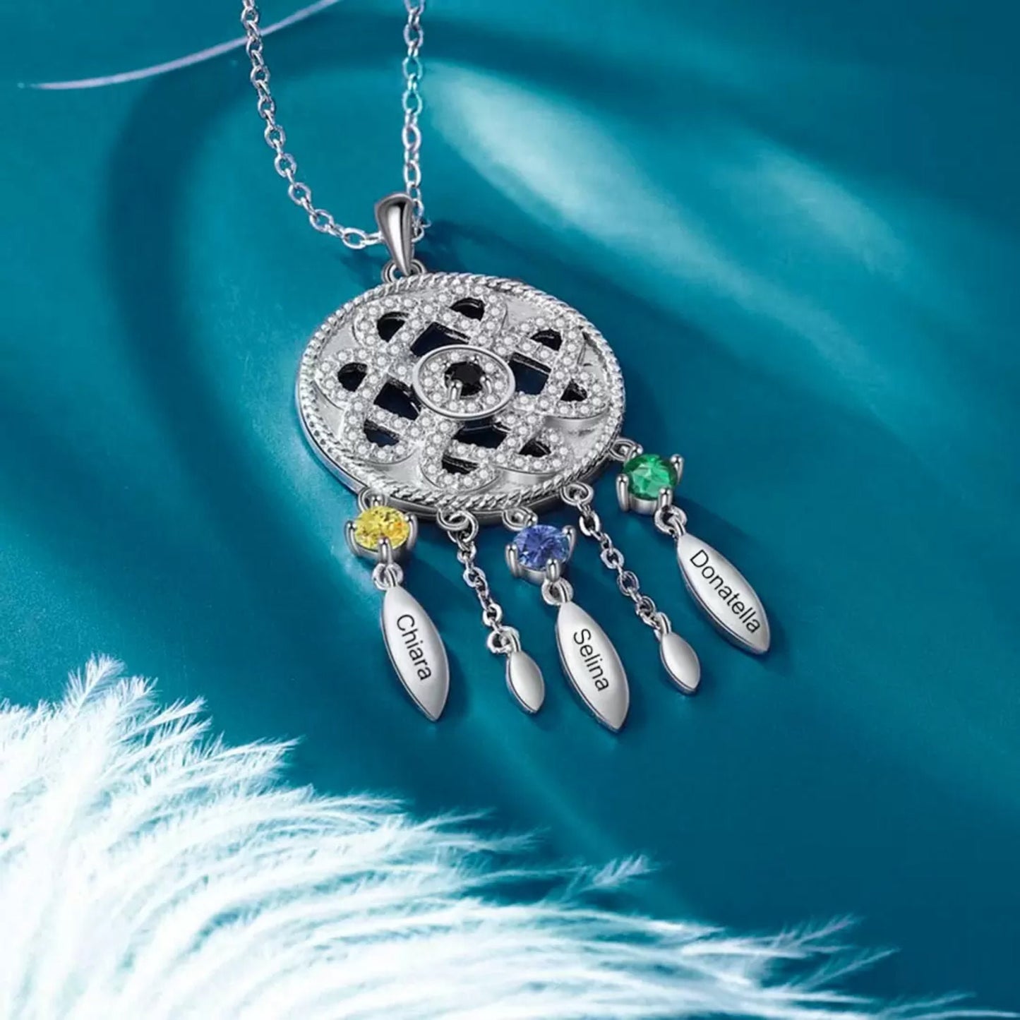 Personalized Dreamcatcher Necklace with Birthstones