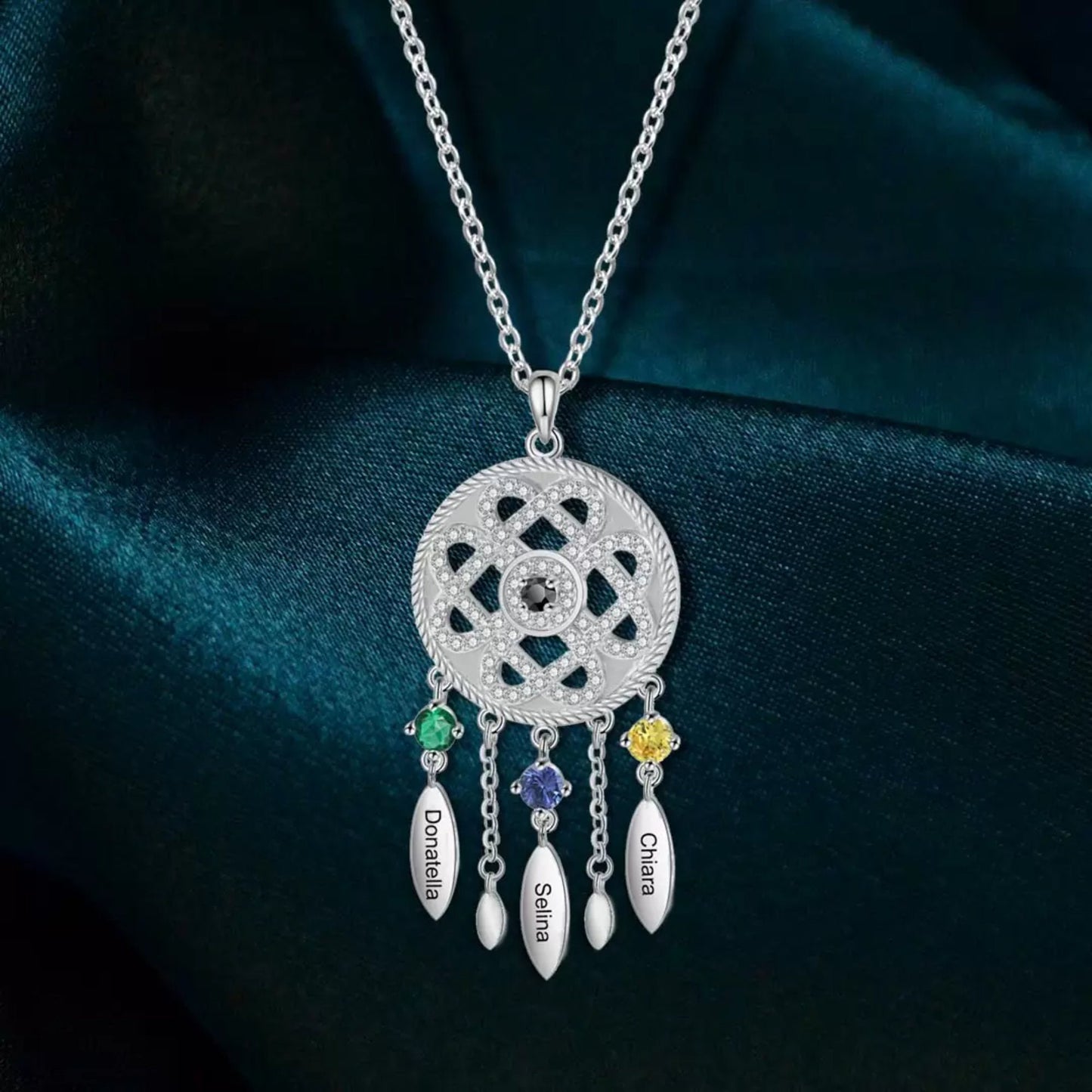 Personalized Dreamcatcher Necklace with Birthstones