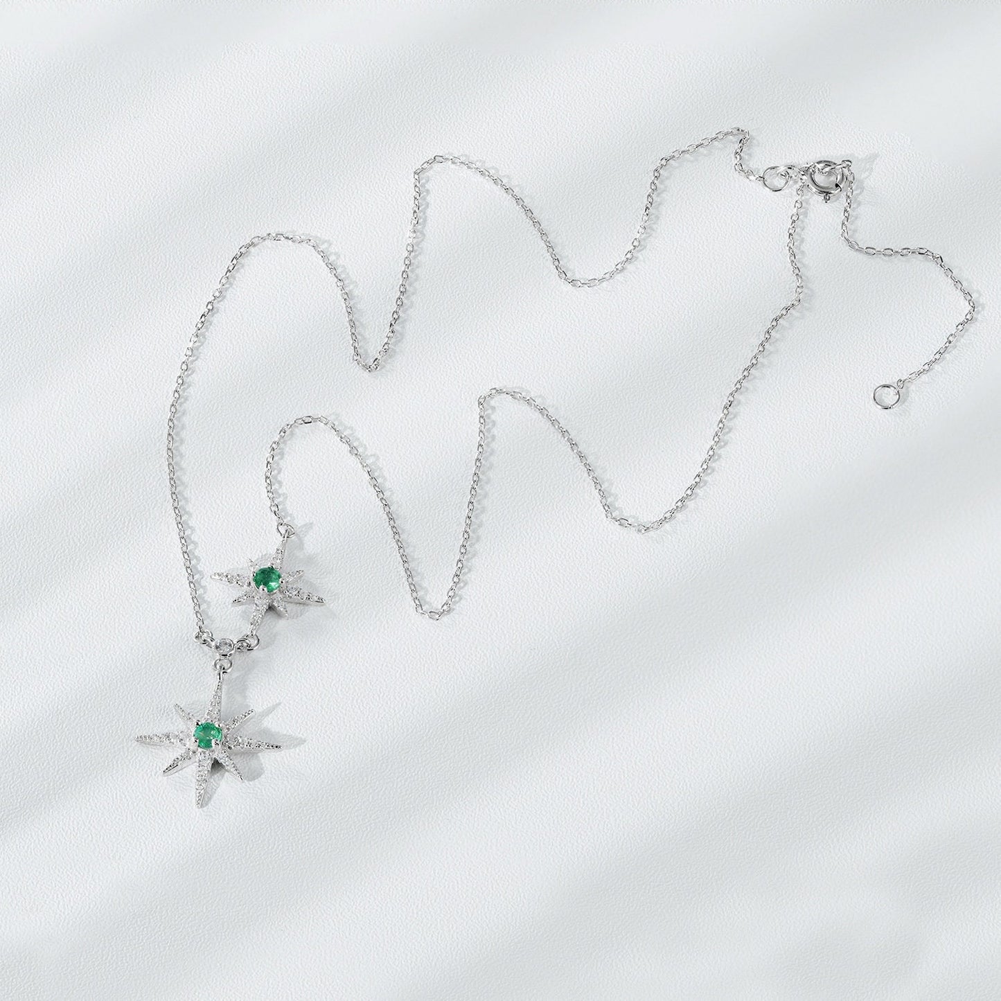 Twin Star Pendant Lariat Necklace Sterling Silver