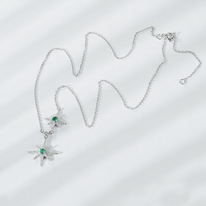 Twin Star Pendant Lariat Necklace Sterling Silver