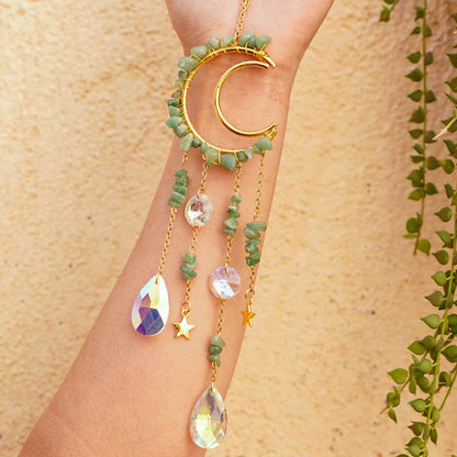 Crescent Moon Wind Chime Suncatcher with Crystals and Stones