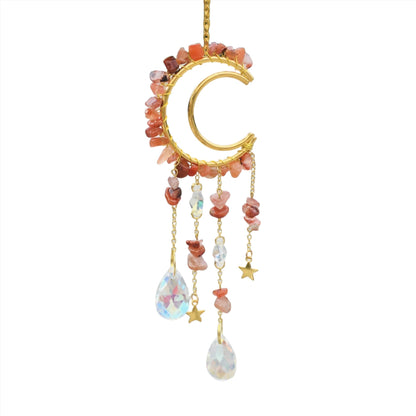 Crescent Moon Wind Chime Suncatcher with Crystals and Stones