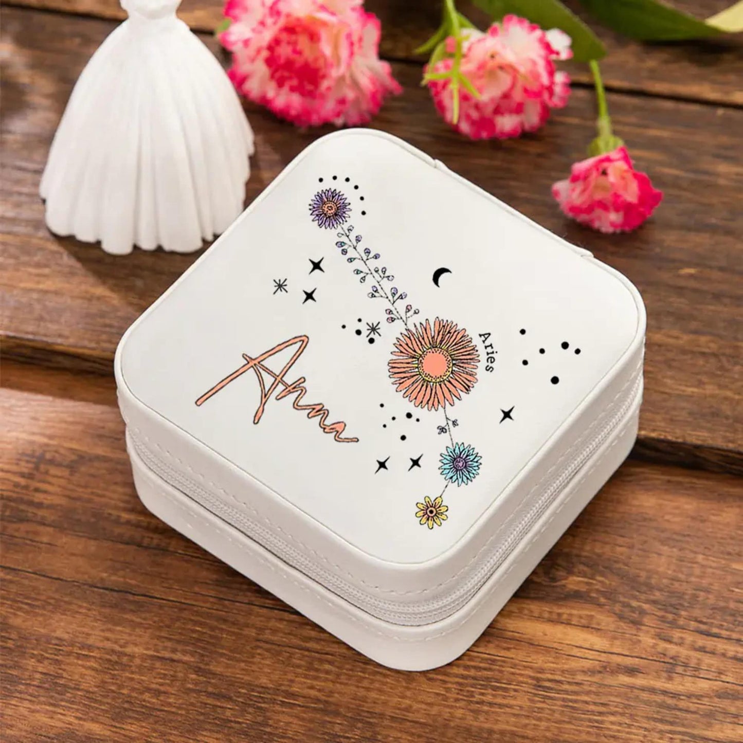 Personalized Floral Zodiac Constellation Jewelry Box