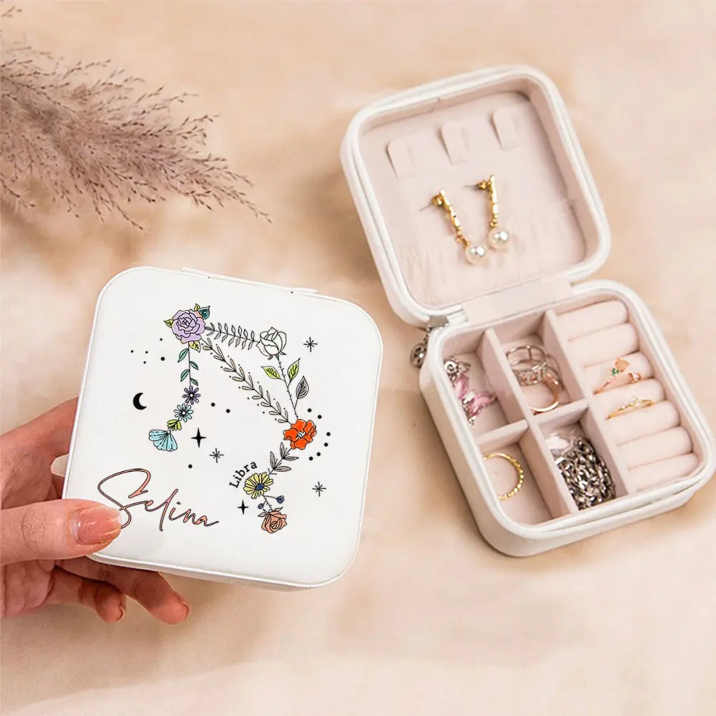 Personalized Floral Zodiac Constellation Jewelry Box