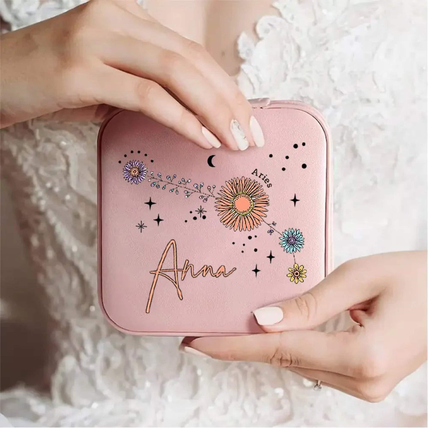 Personalized Floral Zodiac Constellation Jewelry Box